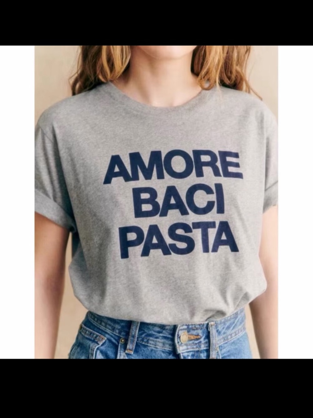 Heather Gray Crewneck T-Shirt with AMORE BACI PASTA DESIGN